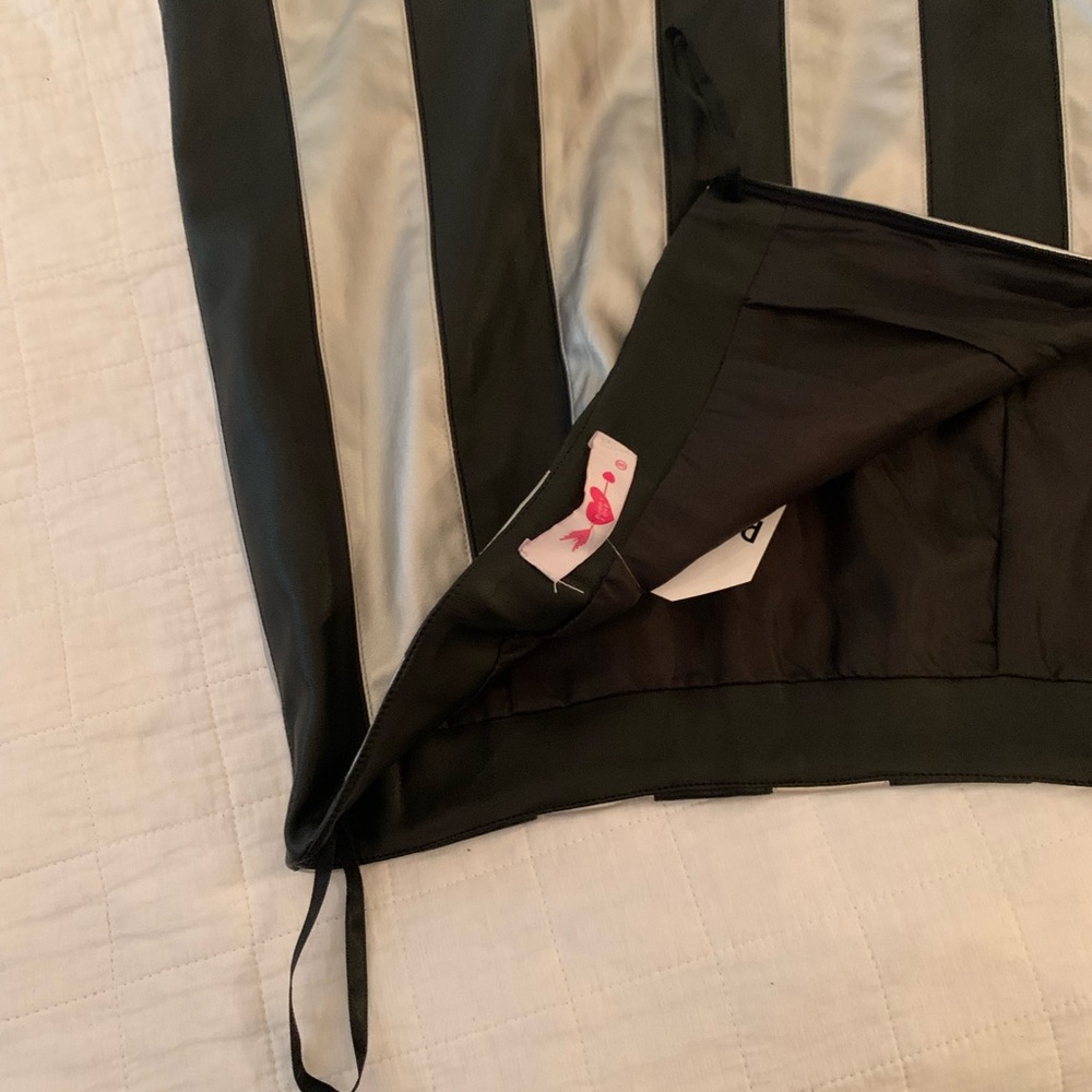 ❤️ BUDDY LOVE❤️NWT! LEATHER SILVER STRIPE MINI SKIRT!❤️ - Picture 5 of 6